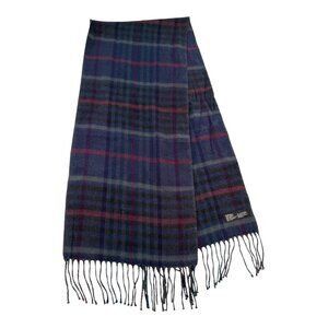 Vintage Totes Plaid Fringe Scarf Blue Green Burgundy Oversized Winter Wrap